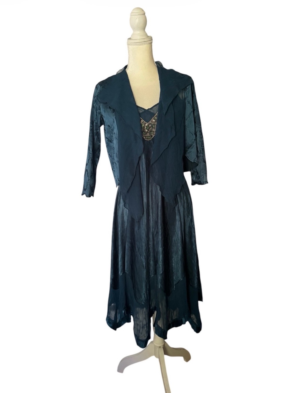 Komarov Teal Layered Midi Dress with Jacket
